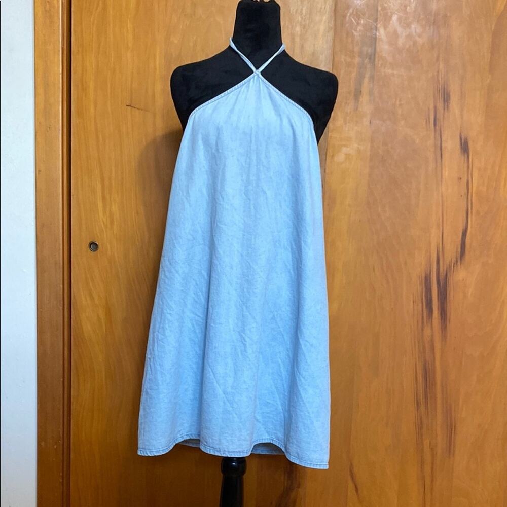 NWT Nasty Gal Light Blue Denim Dress Halter Backless Boho Cottage Western Casual